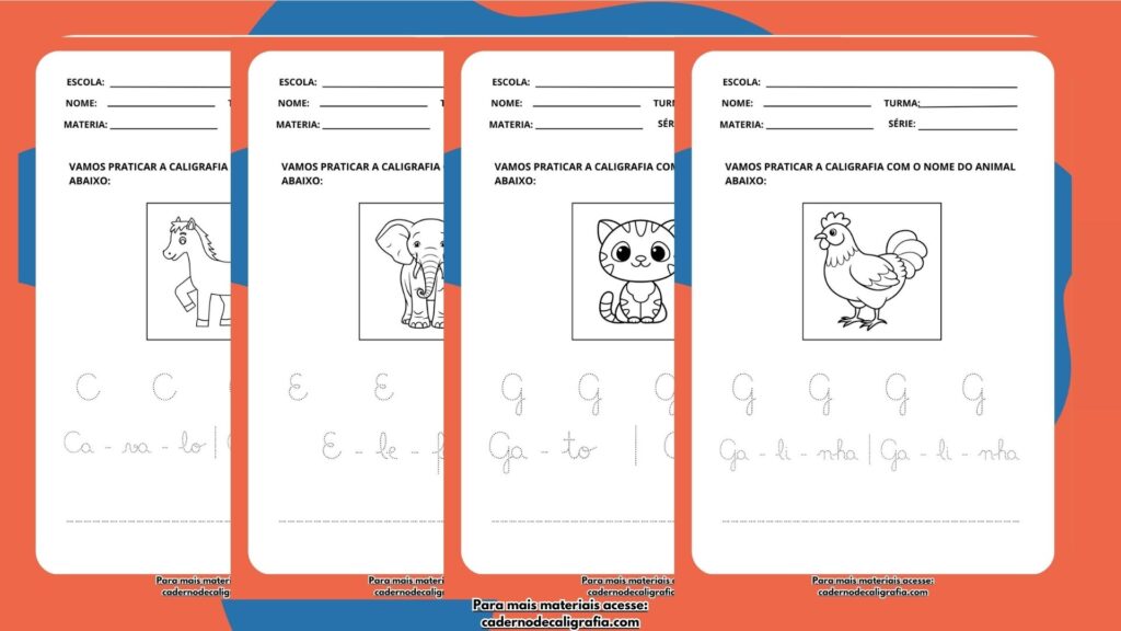 Caderno de Caligrafia com Nomes de Animais – Coordenação Motora para Crianças
